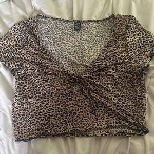 SHEIN Brown Tan Tie Front Crop Blouse